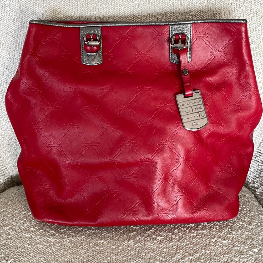 Longchamp tote in red leather Authentic